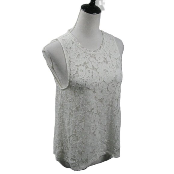 Elodie White Lace Semi-Sheer Tank Blouse Size Medium - Picture 5 of 6